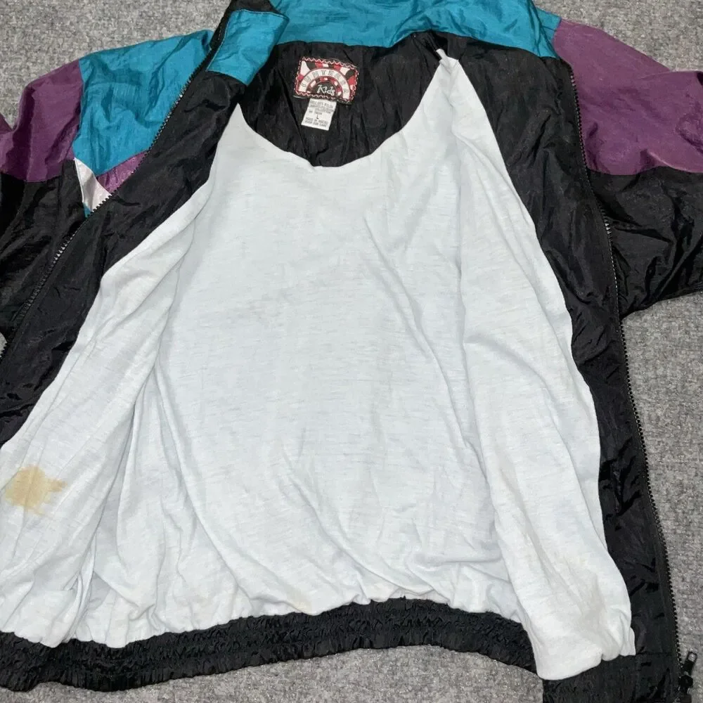 Sunterra Vintage Jacket Youth L Black Teal Purple Ski Outdoors Full Zip Pockets